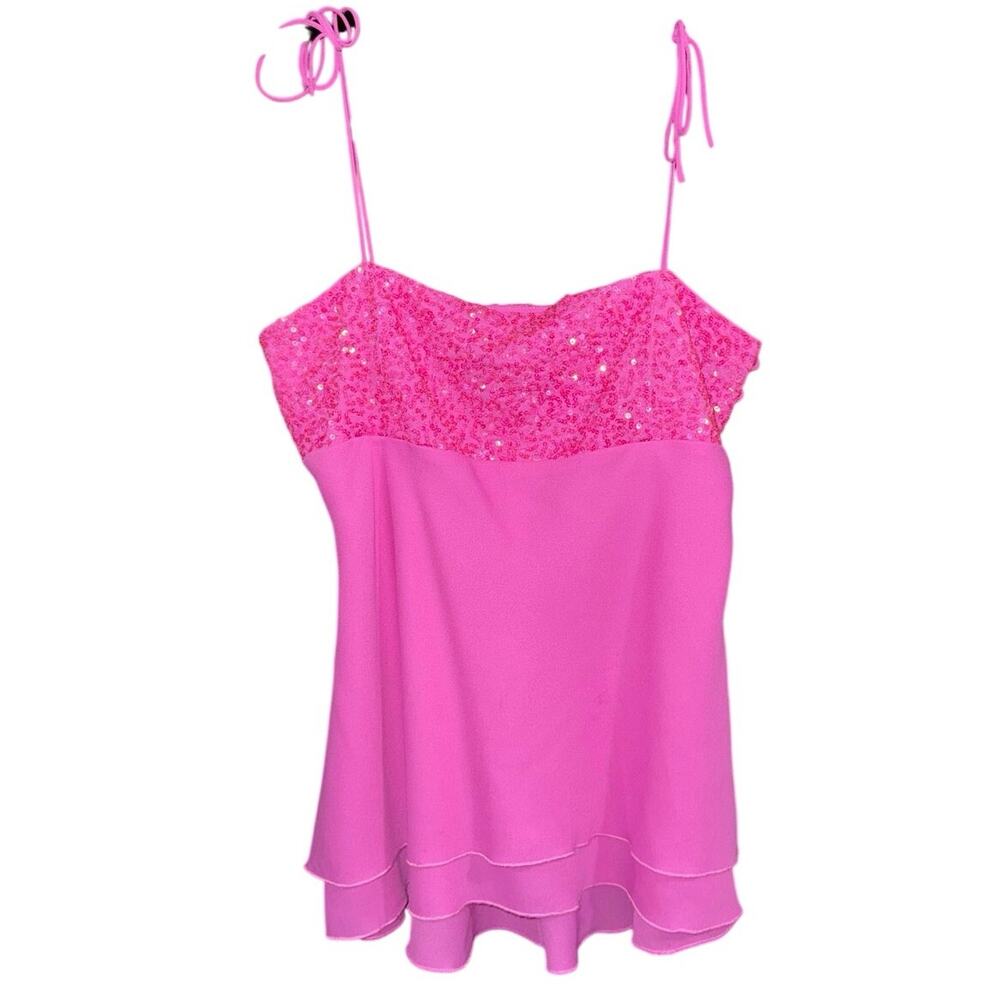 To The Max Pink Sequin Chiffon Cami Top Women’s Size 6 Y2K Party Dressy tank